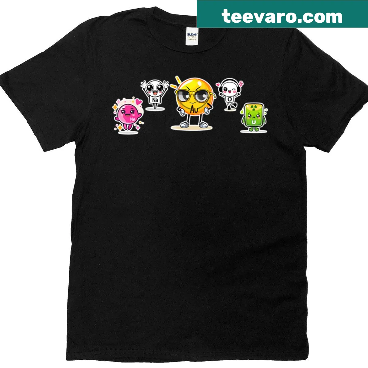 Illustration of playful chemistry characters on a T-shirt. — on a men's t-shirt