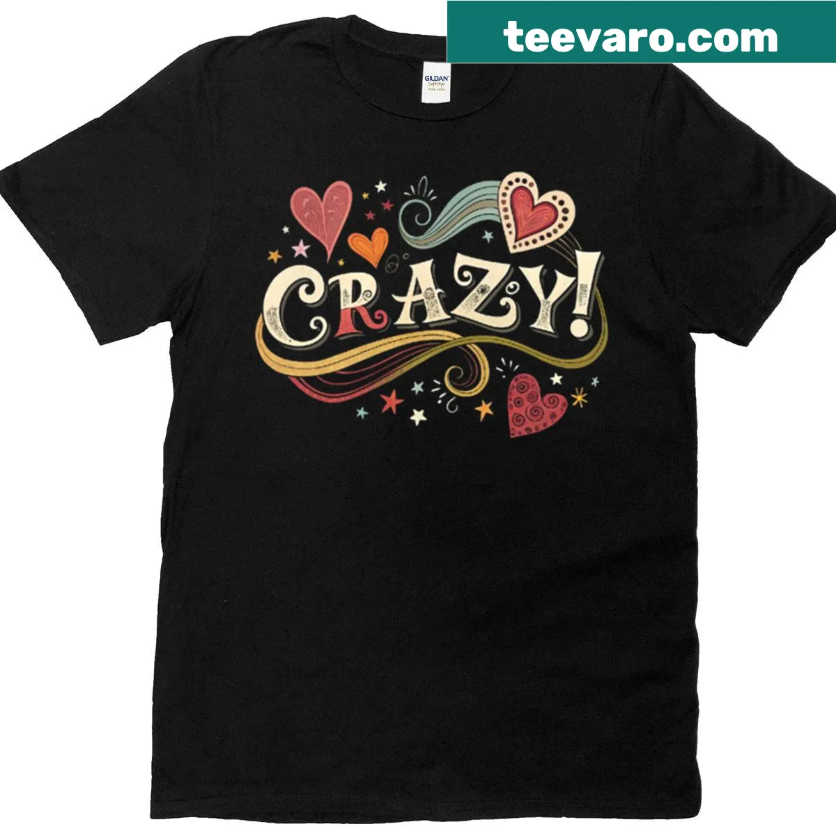 Pop art style t-shirt featuring playful hearts in a vibrant design — on a men's t-shirt