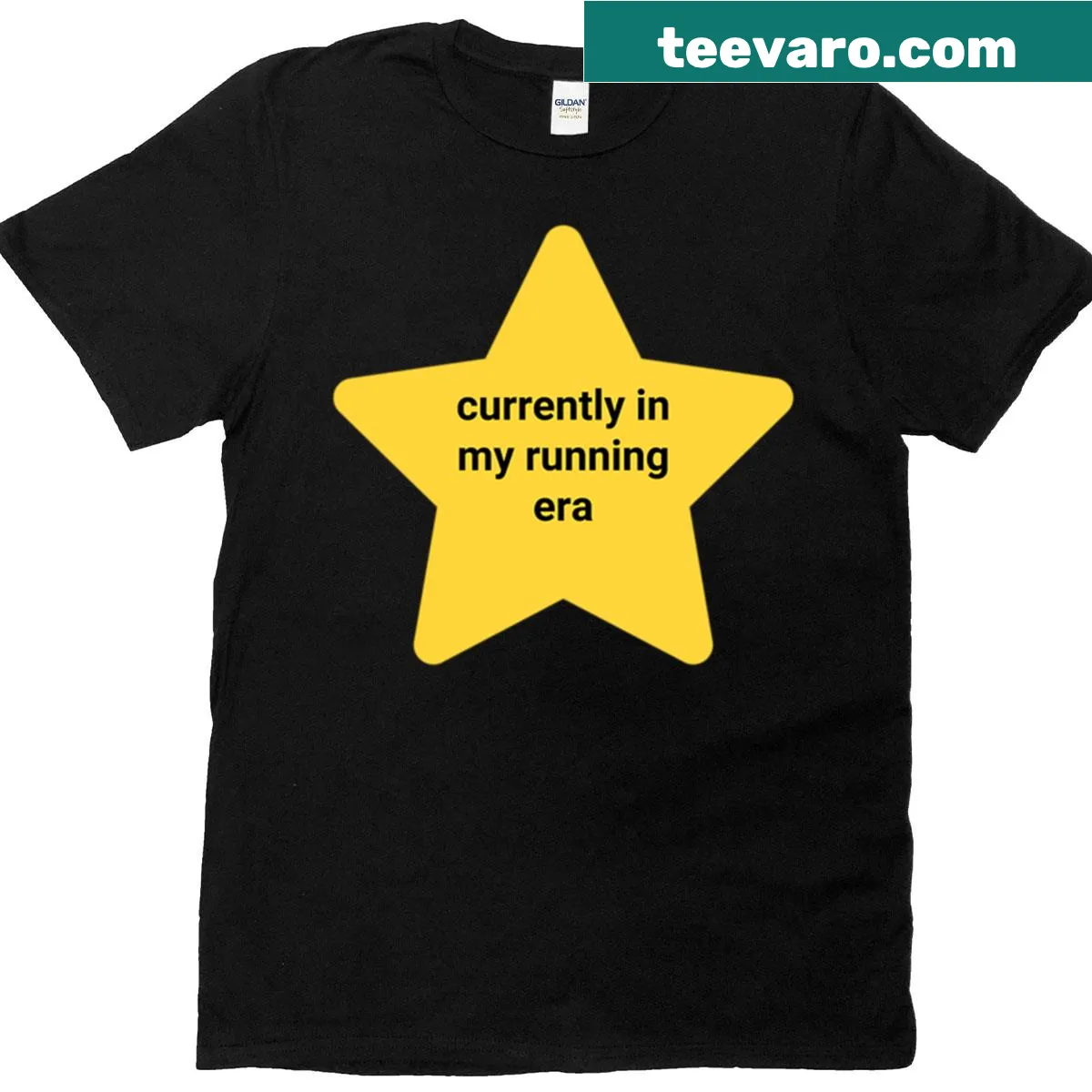 Oversized t-shirt with the phrase 'Currently In My Running Era' and star graphic — on a men's t-shirt