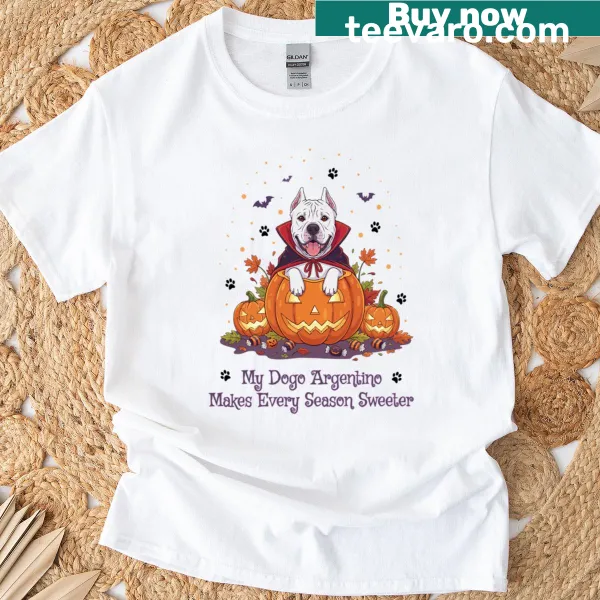 Oversized Halloween T-shirt featuring a Dogo Argentino as Dracula