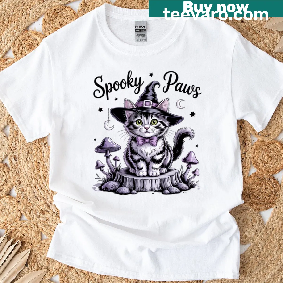 Adorable kitten in a witch costume illustration on a t-shirt — on a men's t-shirt