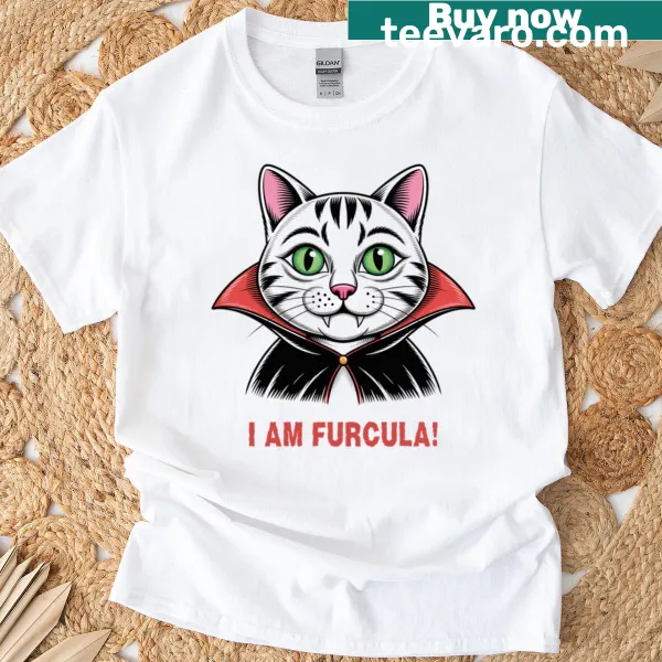 Adorable vampire kitten graphic on T-shirt