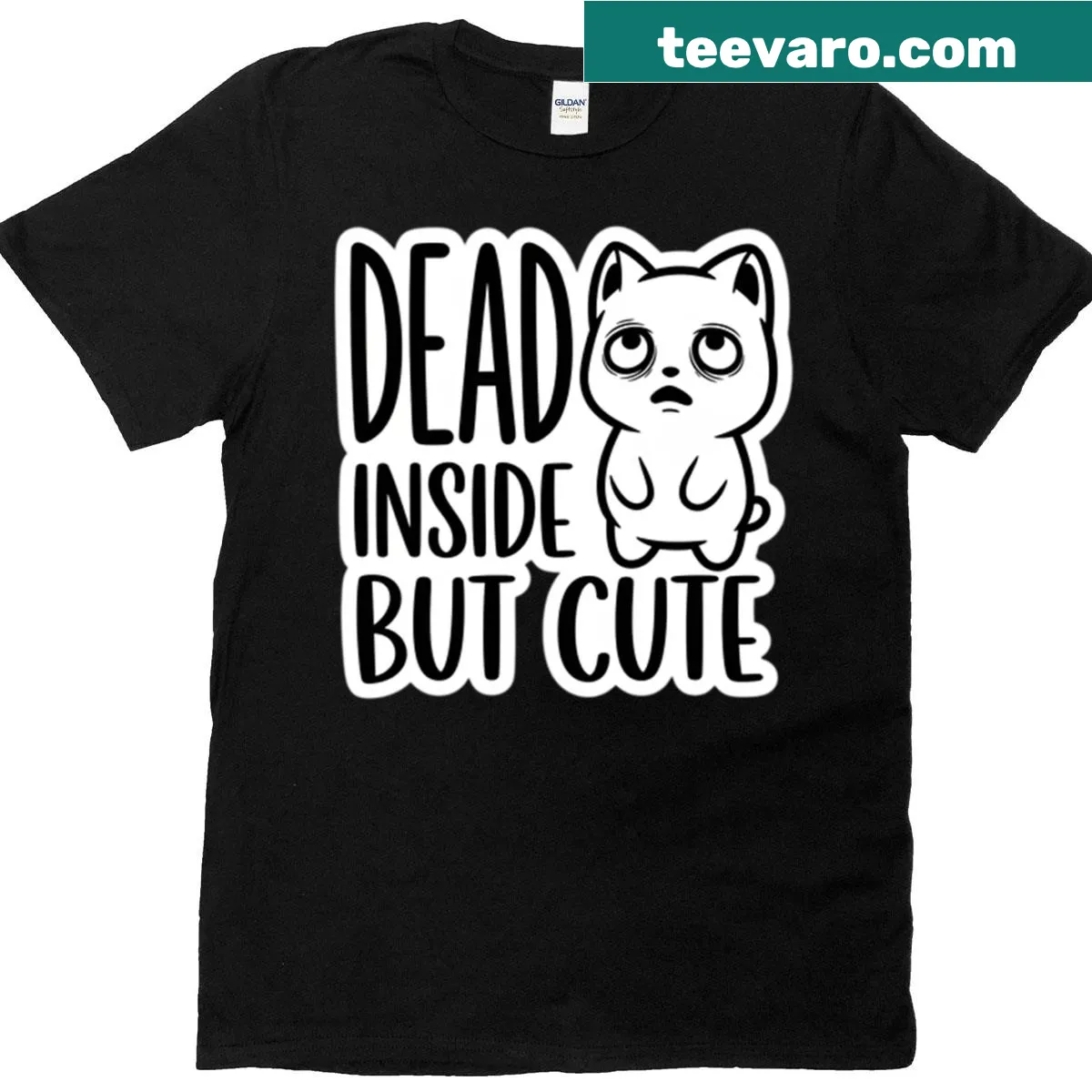 Cute cat graphic with sarcastic 'dead inside' text — on a men's t-shirt