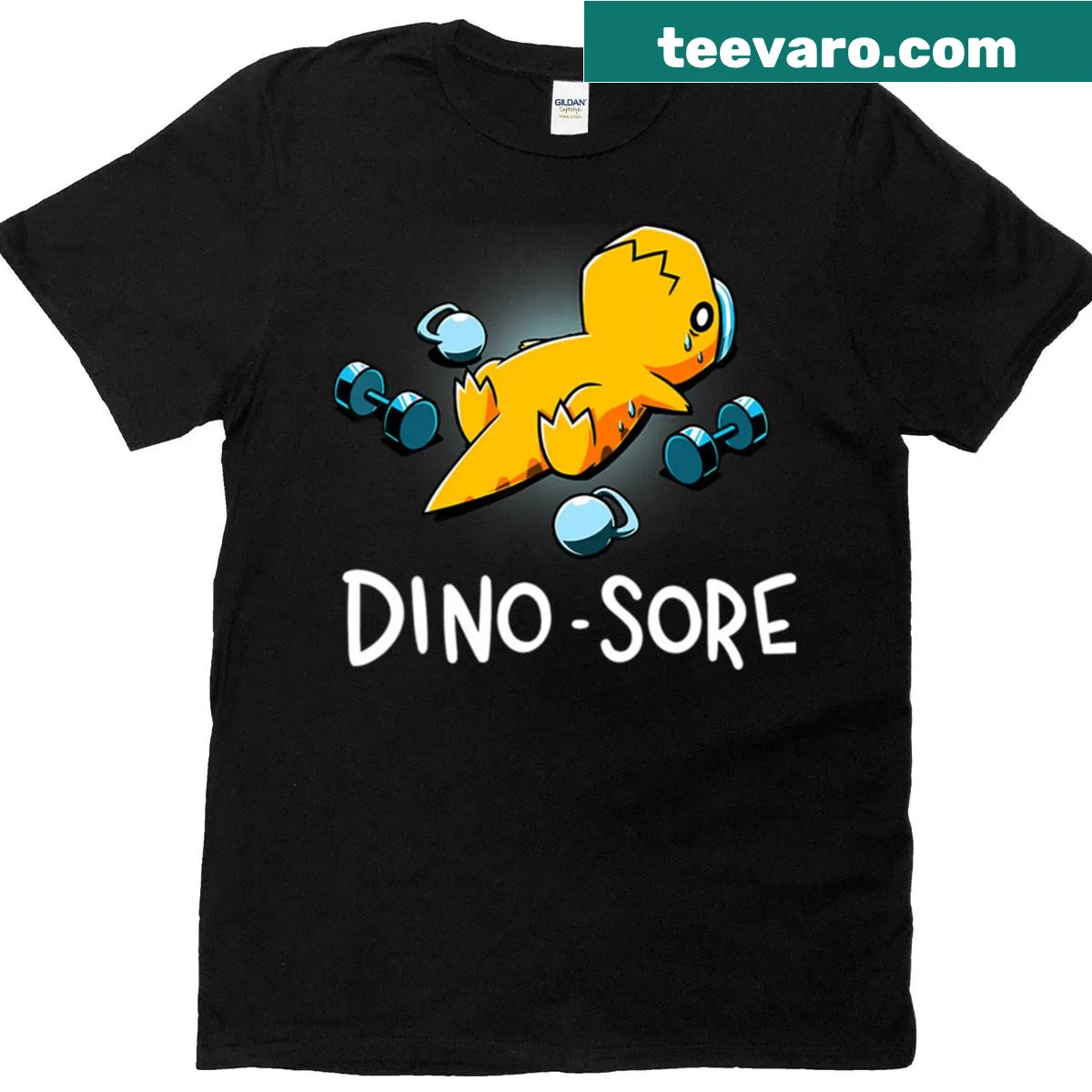 Funny dinosaur workout t-shirt with humorous graphic — on a men's t-shirt