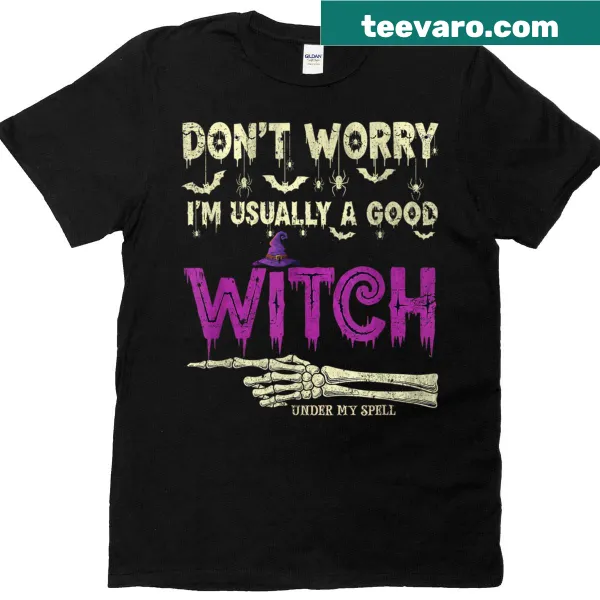 Skeleton graphic with humorous witch text in retro style