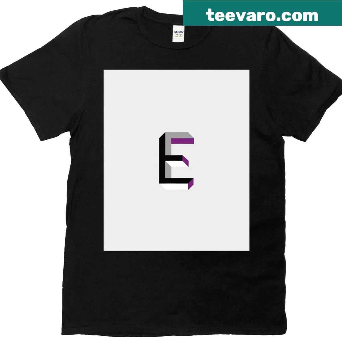 Minimalist T-shirt featuring a bold stylized letter 'E' design — on a men's t-shirt