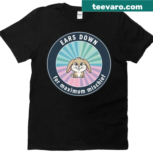 Funny rabbit T-shirt featuring a cartoon with ears down