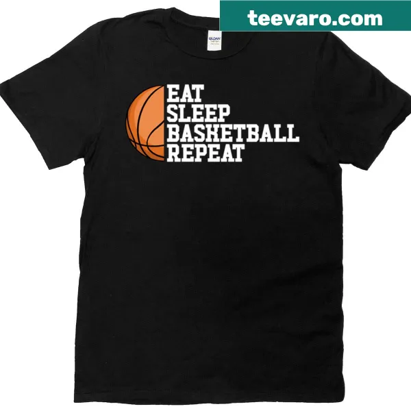 Youth basketball t-shirt featuring 'Eat Sleep Basketball Repeat' text