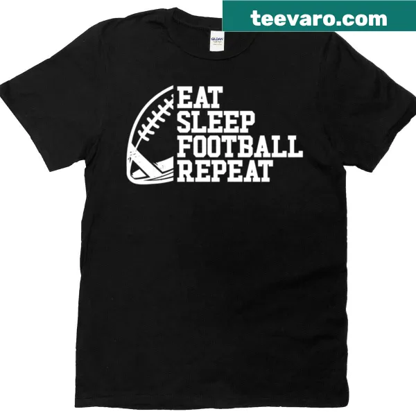 Youth football-themed Eat Sleep Repeat graphic on a T-shirt