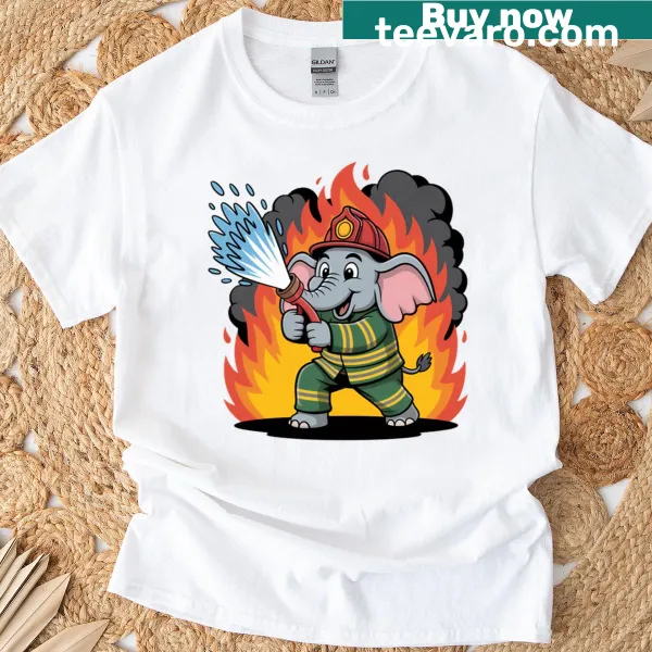 Illustration of an elephant firefighter in rescue action