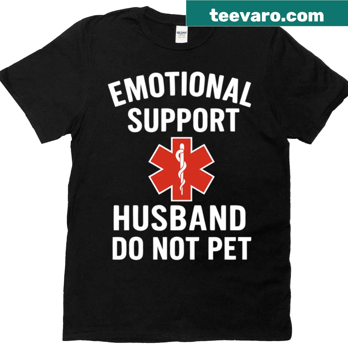 Funny Emotional Support Husband t-shirt with quirky text — on a men's t-shirt