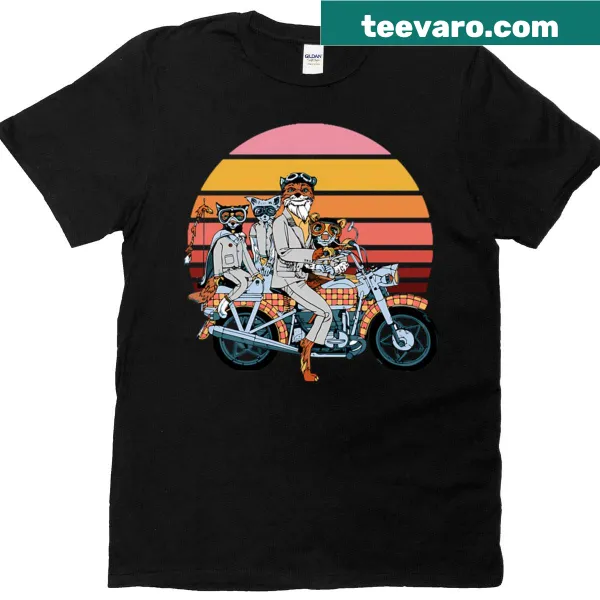 Illustration of a fox family riding a motorbike on a t-shirt