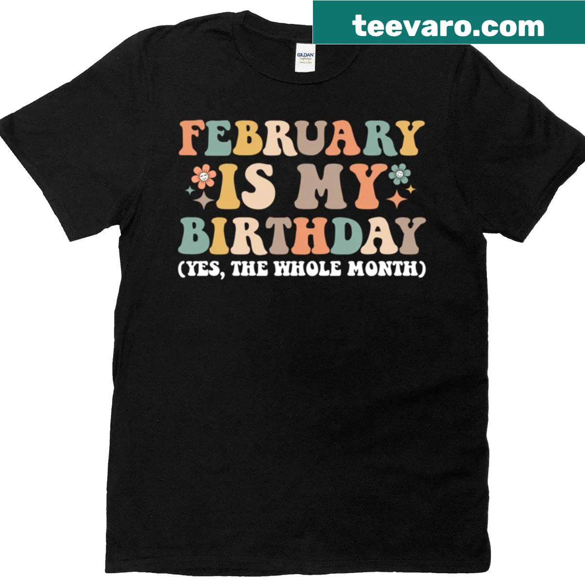 Playful birthday month t-shirt for kids with February theme — on a men's t-shirt