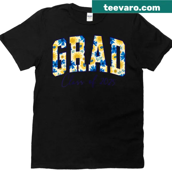 Floral patterned T-shirt celebrating the Class of 2025 graduation