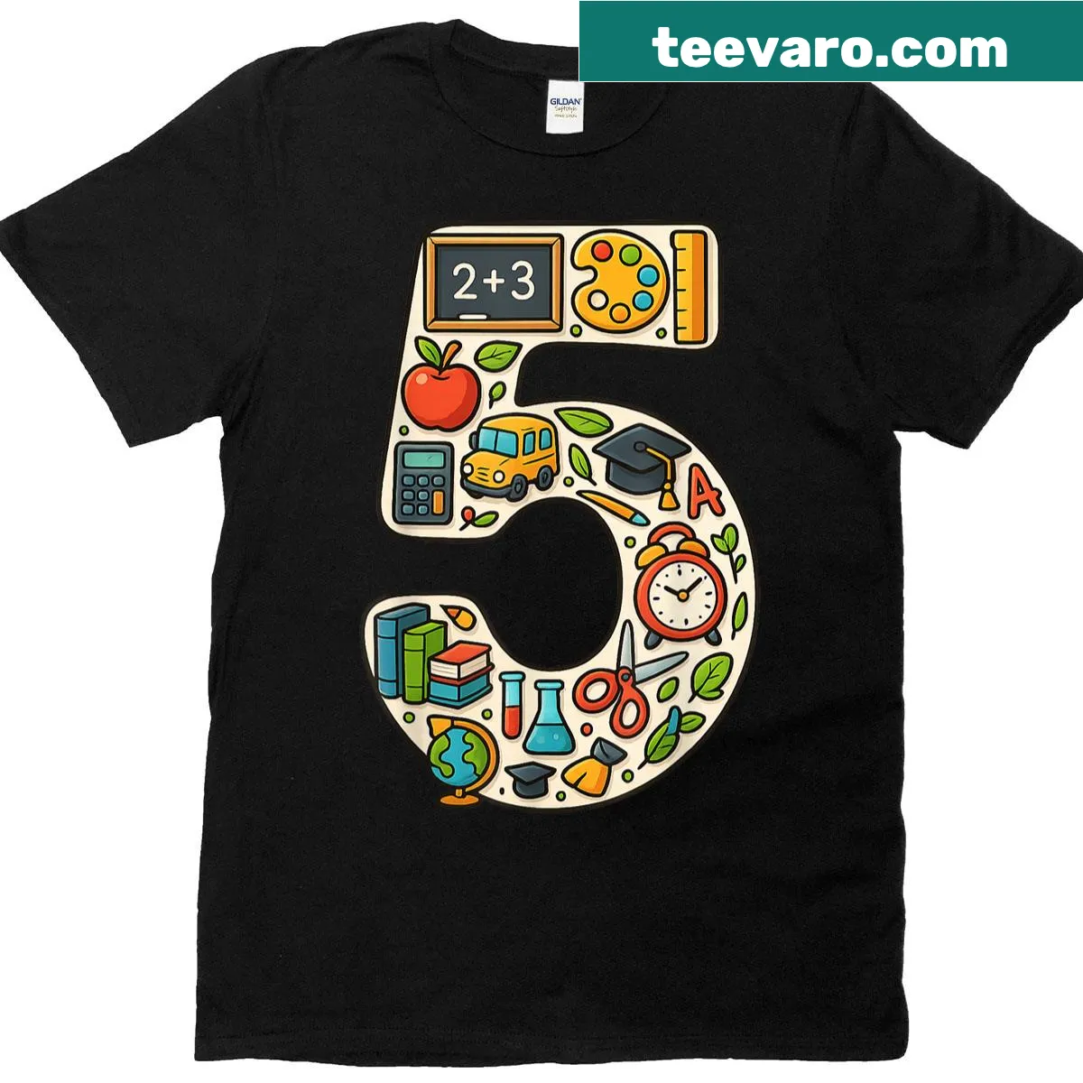 T-shirt celebrating 5th grade with fun graphics for kids — on a men's t-shirt