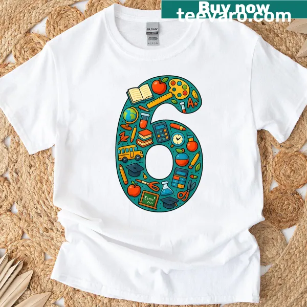 Fun T-shirt for kids entering 6th grade for school and birthday.