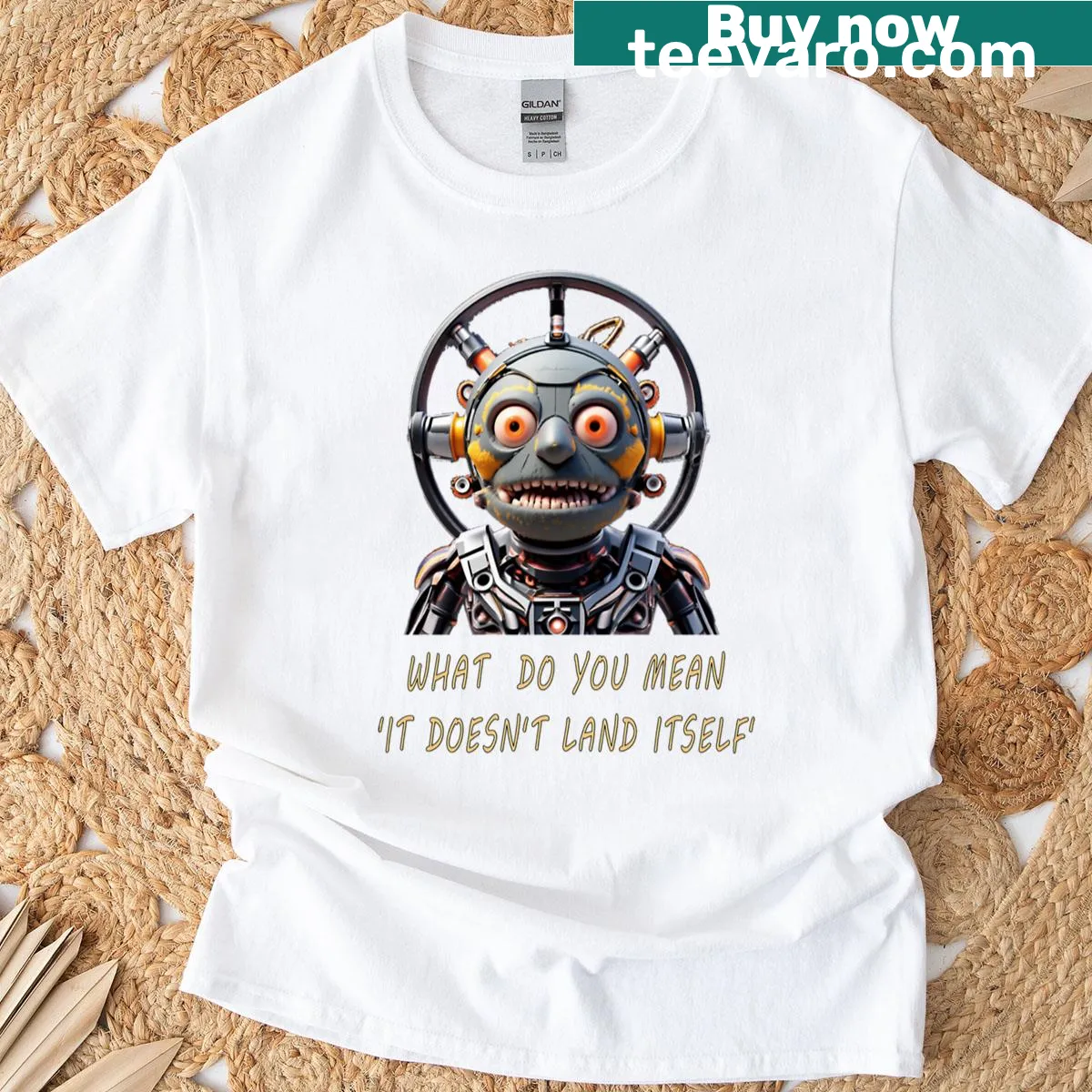 Funny T-shirt featuring a whimsical alien graphic and text. — on a men's t-shirt
