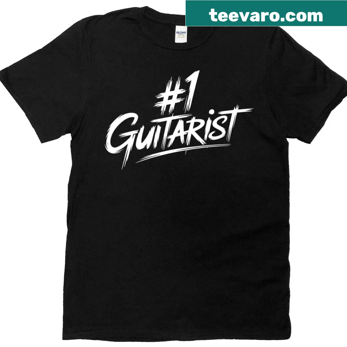Funny guitarist shirt with humorous graphic celebrating guitarists. — on a men's t-shirt