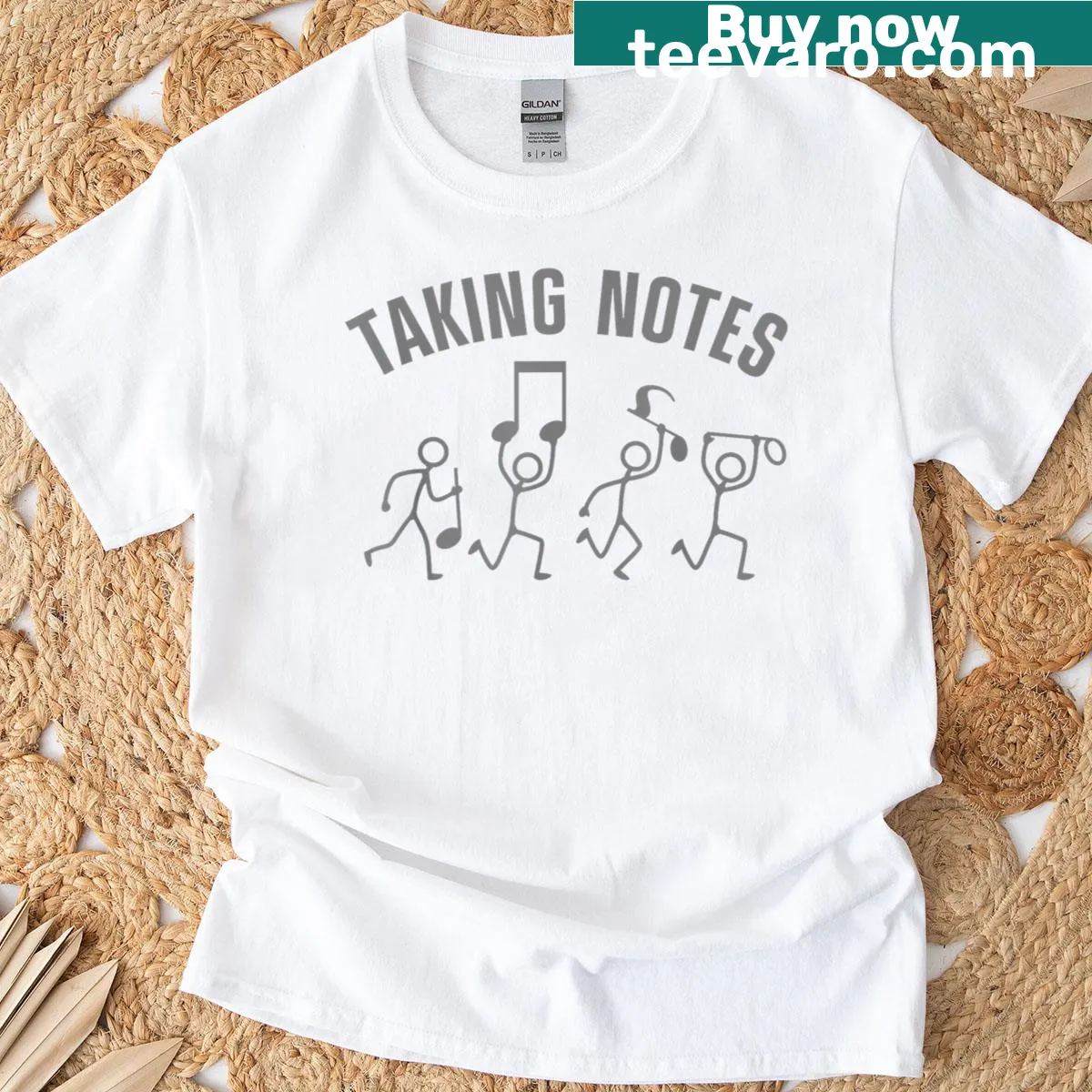 Humorous T-shirt with musical notes and funny text for music lovers — on a men's t-shirt