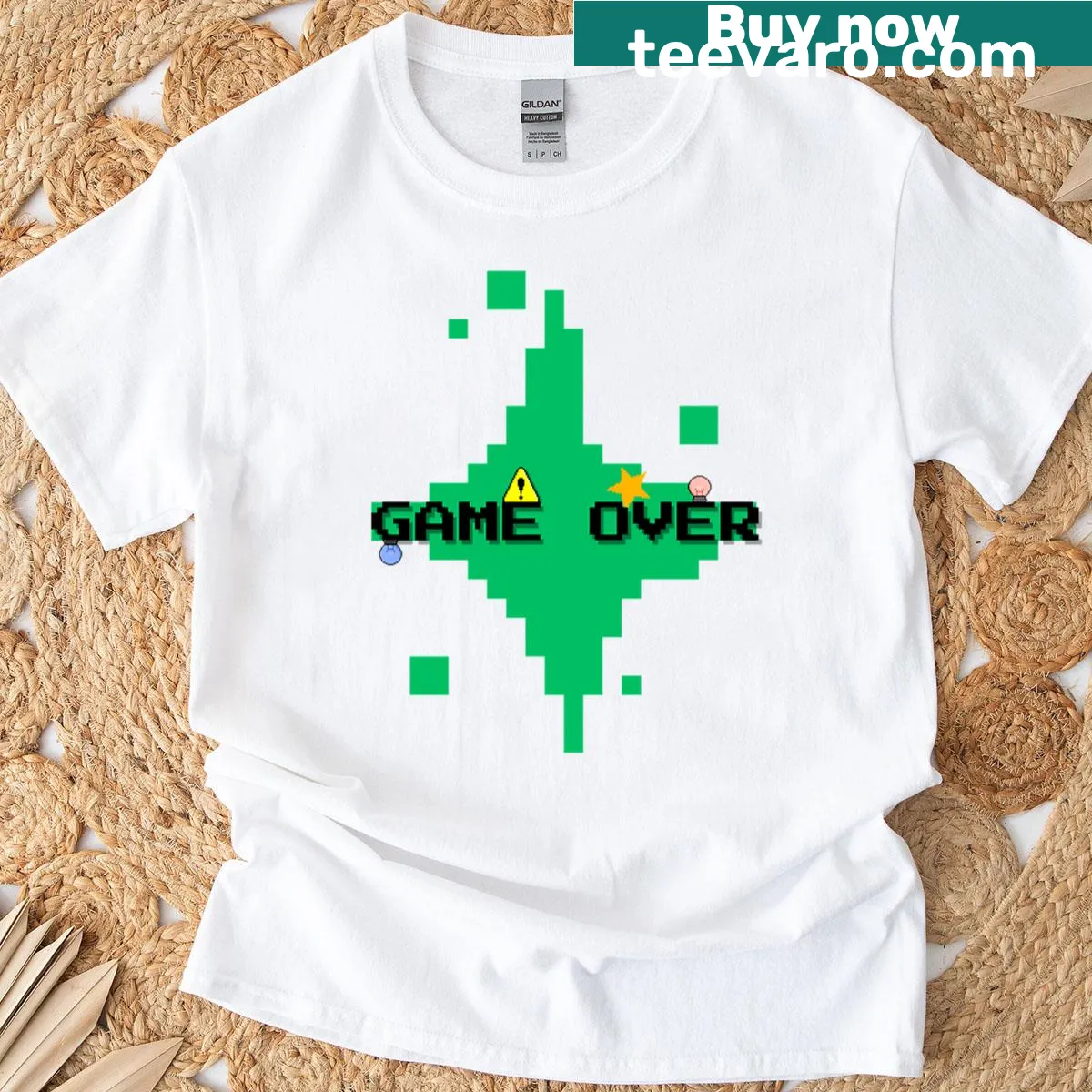 Oversized Game Over shirt in pixelated design — on a men's t-shirt