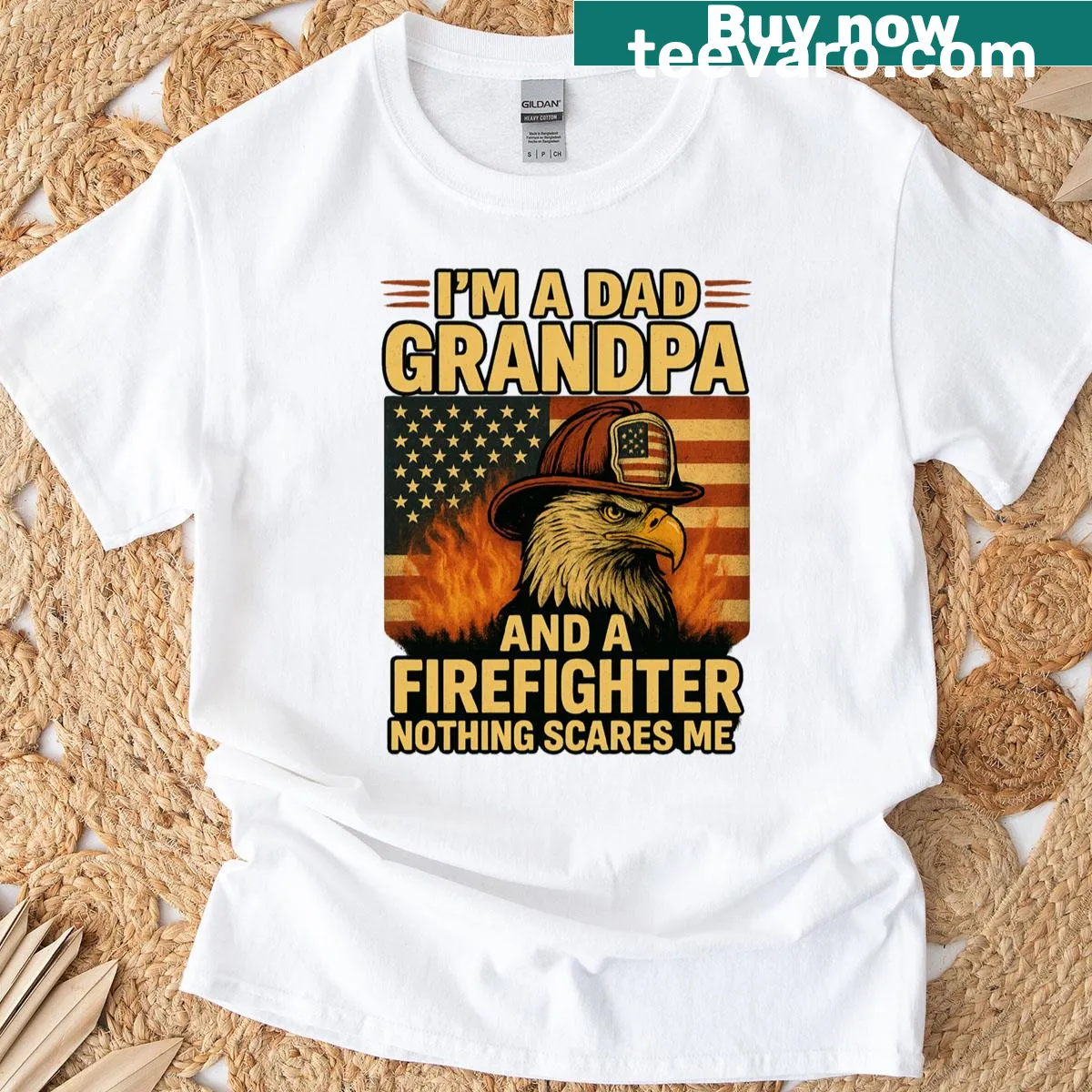 Grandpa firefighter t-shirt with bold lettering and illustration — on a men's t-shirt