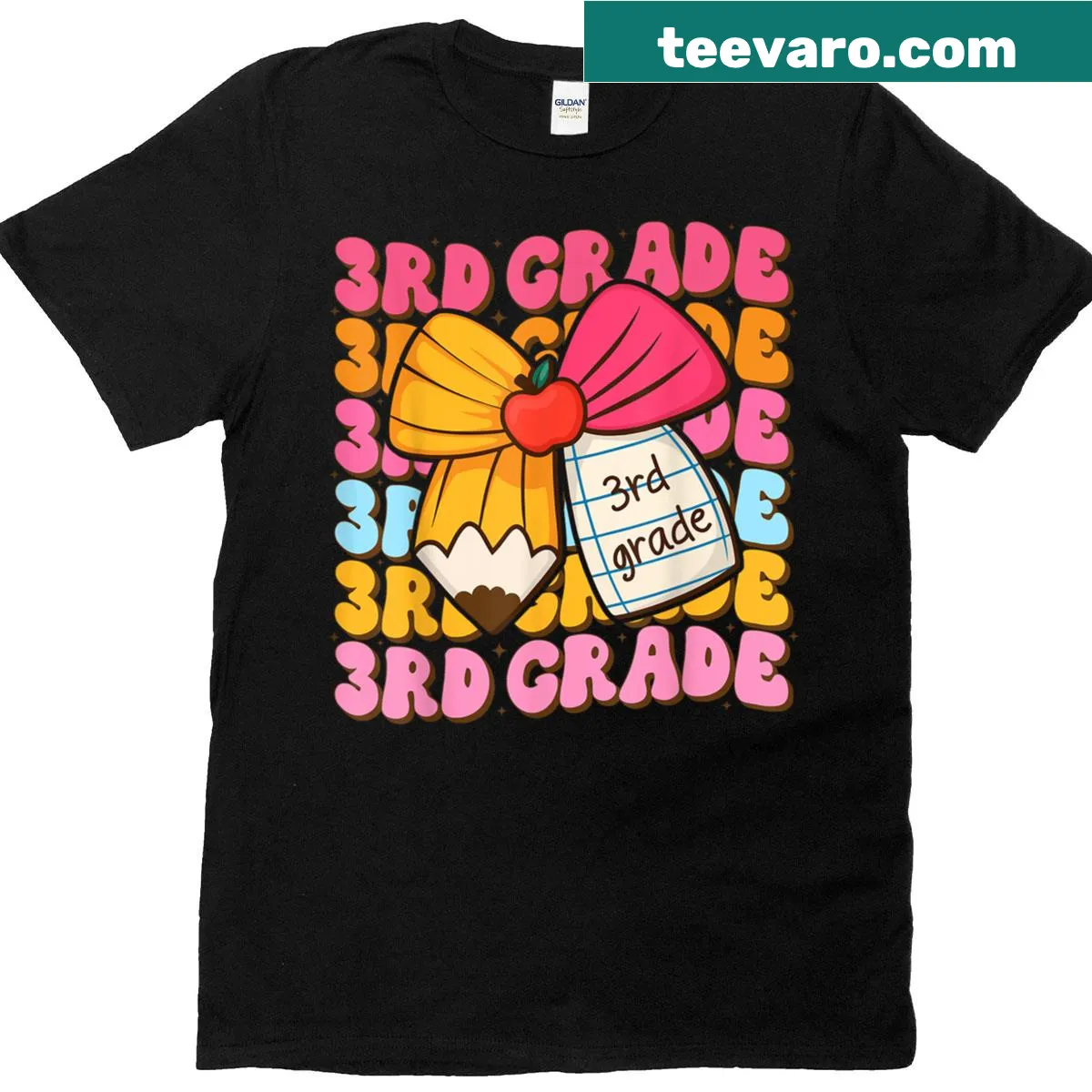 Cute back-to-school T-shirt for girls featuring pencils and a bow — on a men's t-shirt