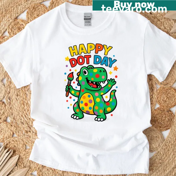 Cute kids' t-shirt featuring a polka dot dinosaur design
