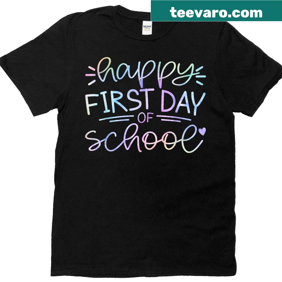 T-shirt celebrating the first day of school with a happy message. — on a men's t-shirt