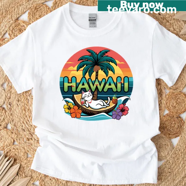 Cute Aloha Cat T-shirt with tropical summer vibes
