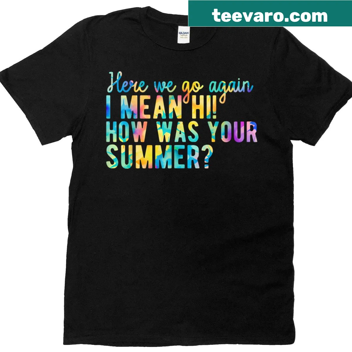 Teacher T-shirt with humorous summer greeting text — on a men's t-shirt