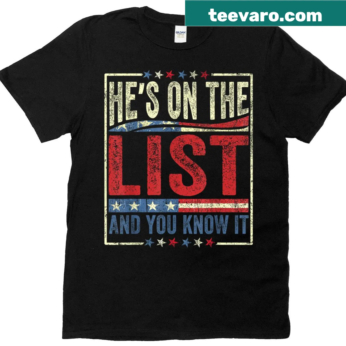 Retro graphic T-shirt with a humorous phrase about being on the list — on a men's t-shirt