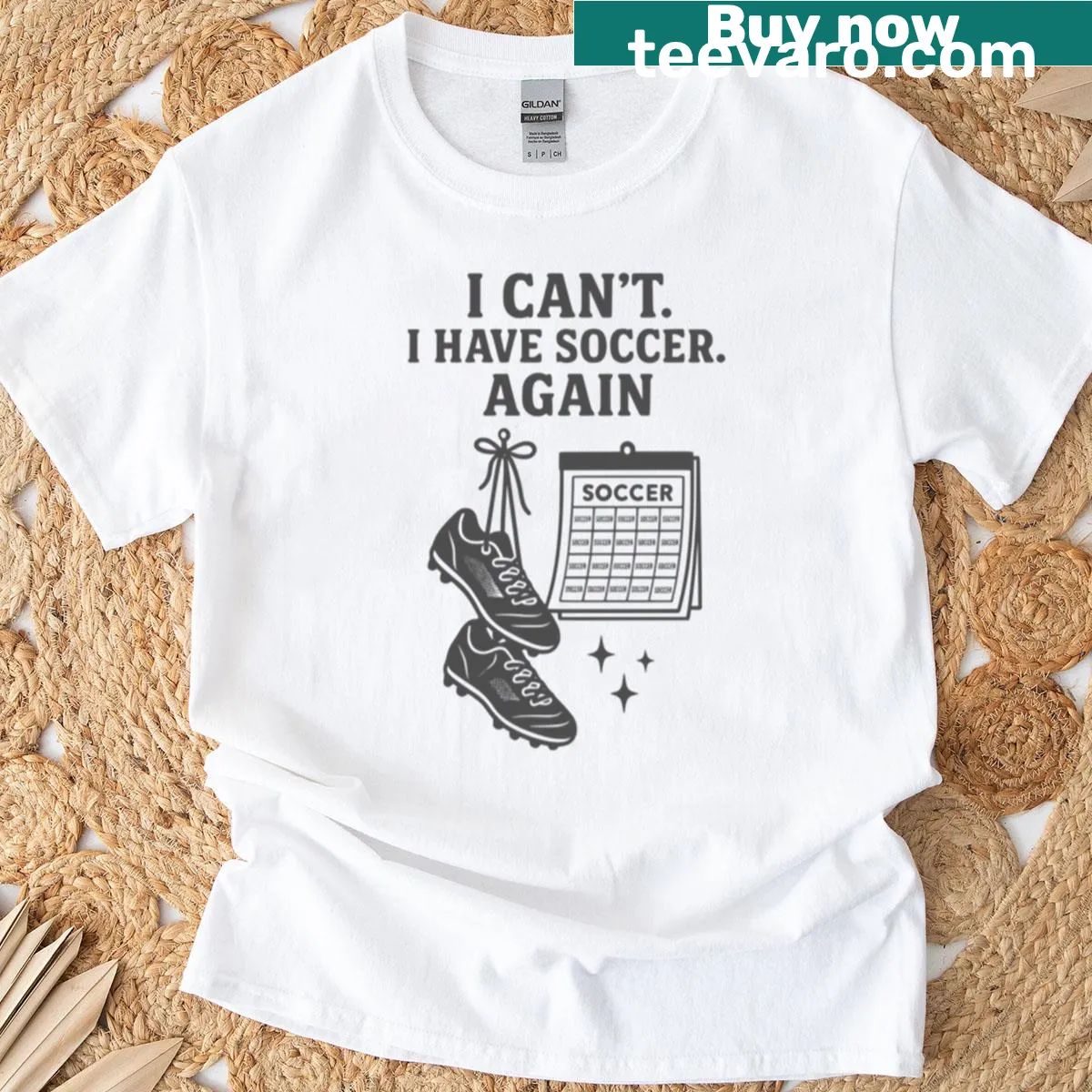Funny soccer-themed t-shirt with a calendar design and humorous phrase — on a men's t-shirt