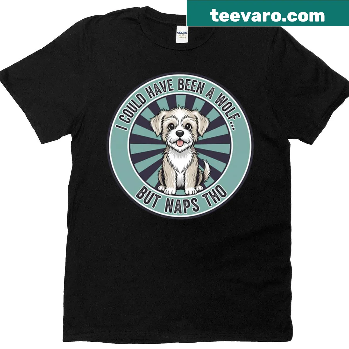 Oversized t-shirt with humorous text about napping dogs — on a men's t-shirt