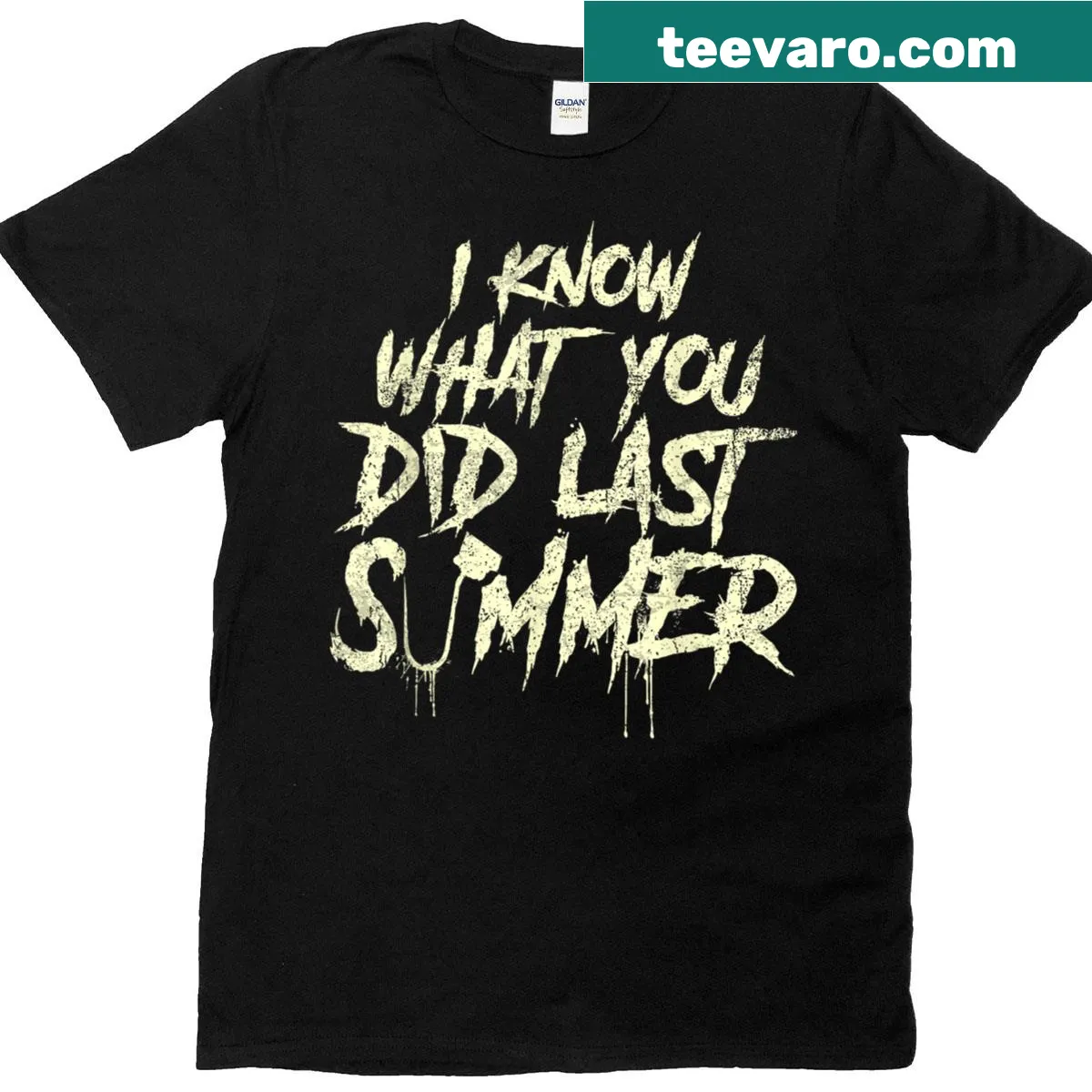 Retro horror t-shirt with a bloody hook graphic — on a men's t-shirt