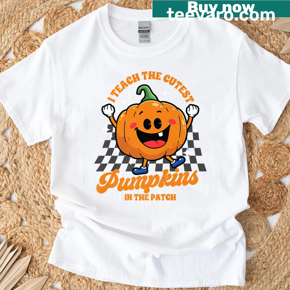 Teacher Halloween shirt with cute pumpkins and fun text — on a men's t-shirt