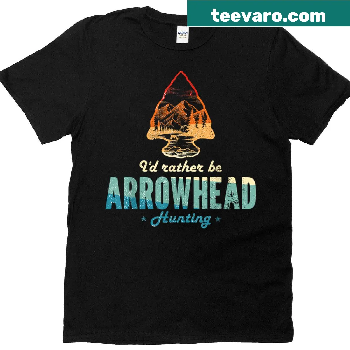 Humorous arrowhead hunting t-shirt with playful text — on a men's t-shirt