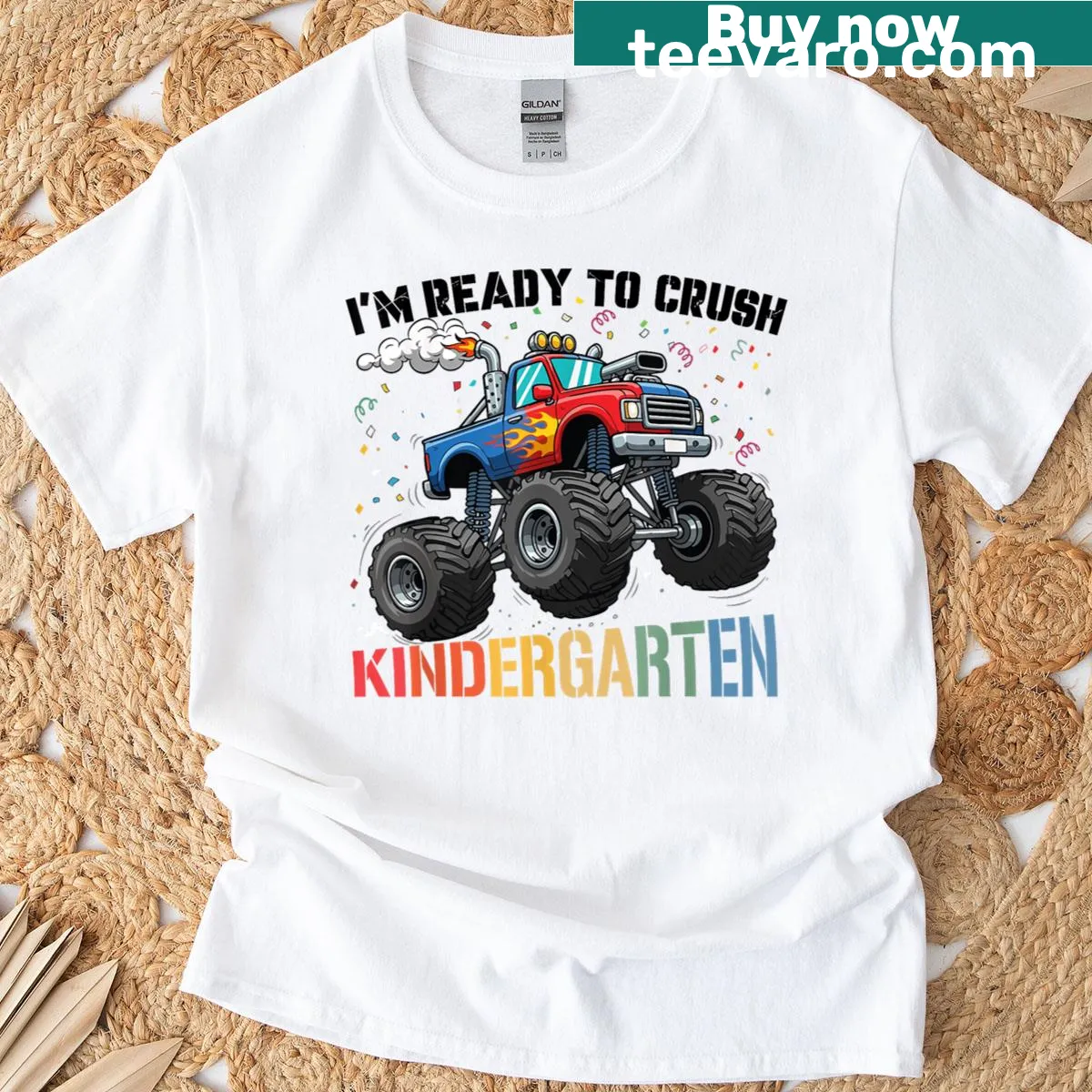 Monster truck graphic T-shirt for kindergarten kids — on a men's t-shirt