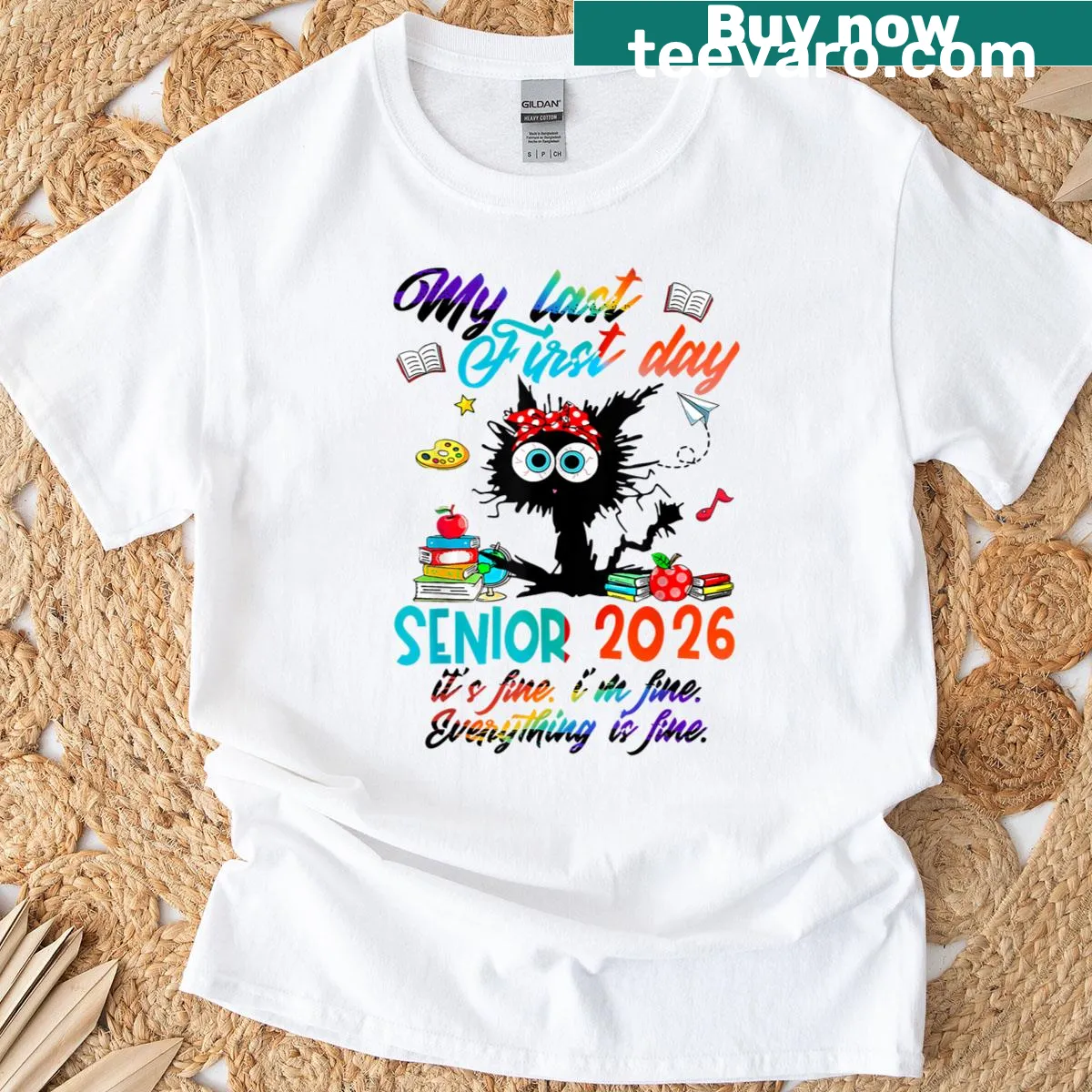 Casual T-shirt with 'It’s fine, I’m fine' text — on a men's t-shirt