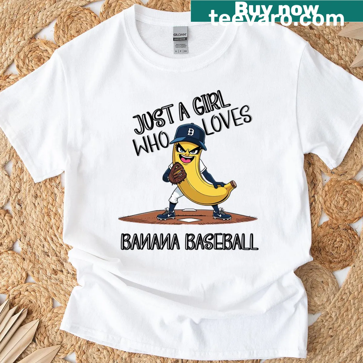 Cute T-shirt with banana and baseball design for girls — on a men's t-shirt