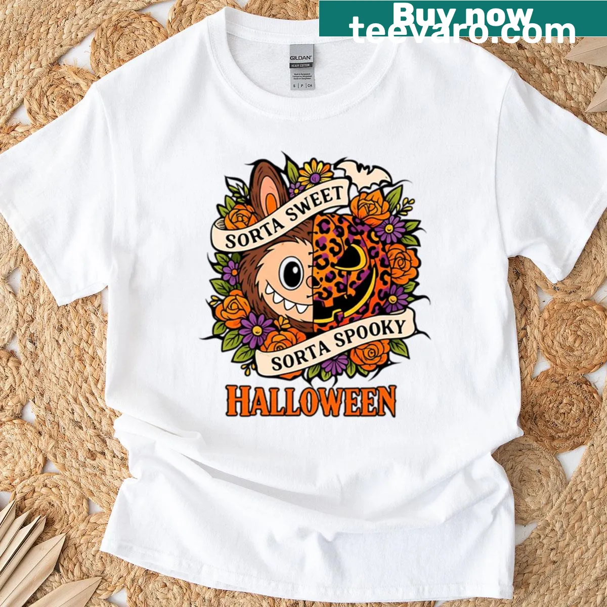 Labubu in Halloween costume on fun t-shirt — on a men's t-shirt