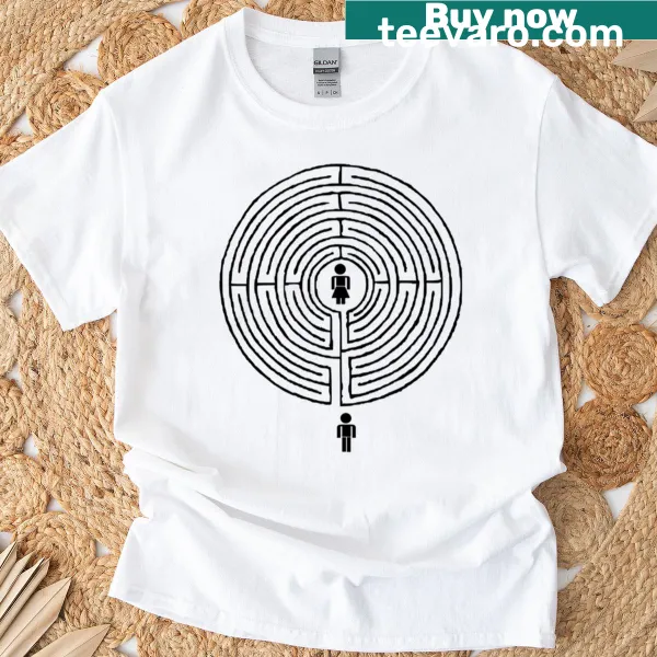 Intricate labyrinth puzzle design on t-shirt