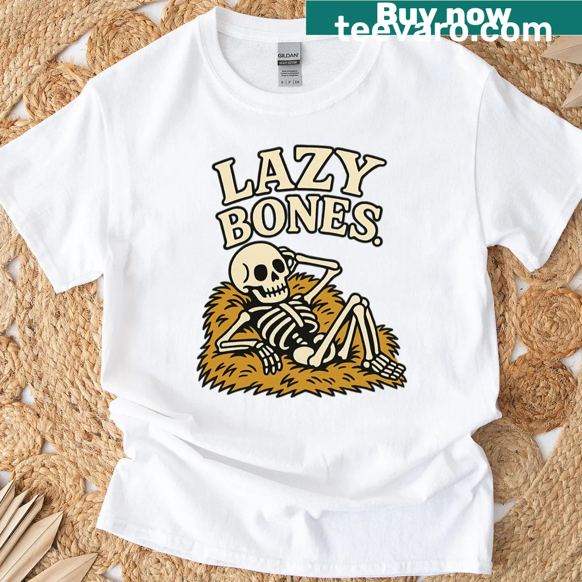 Whimsical skeleton t-shirt with a relaxed design for Halloween — on a men's t-shirt