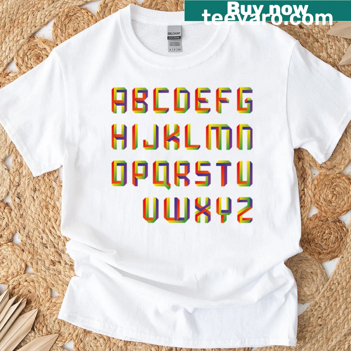 T-shirt showcasing the LGBT alphabet in a playful design — on a men's t-shirt