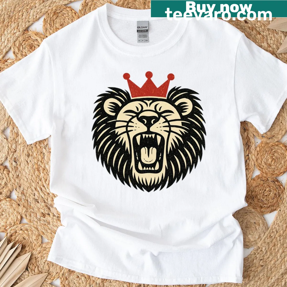 Illustration of a lion wearing a crown on a t-shirt — on a men's t-shirt