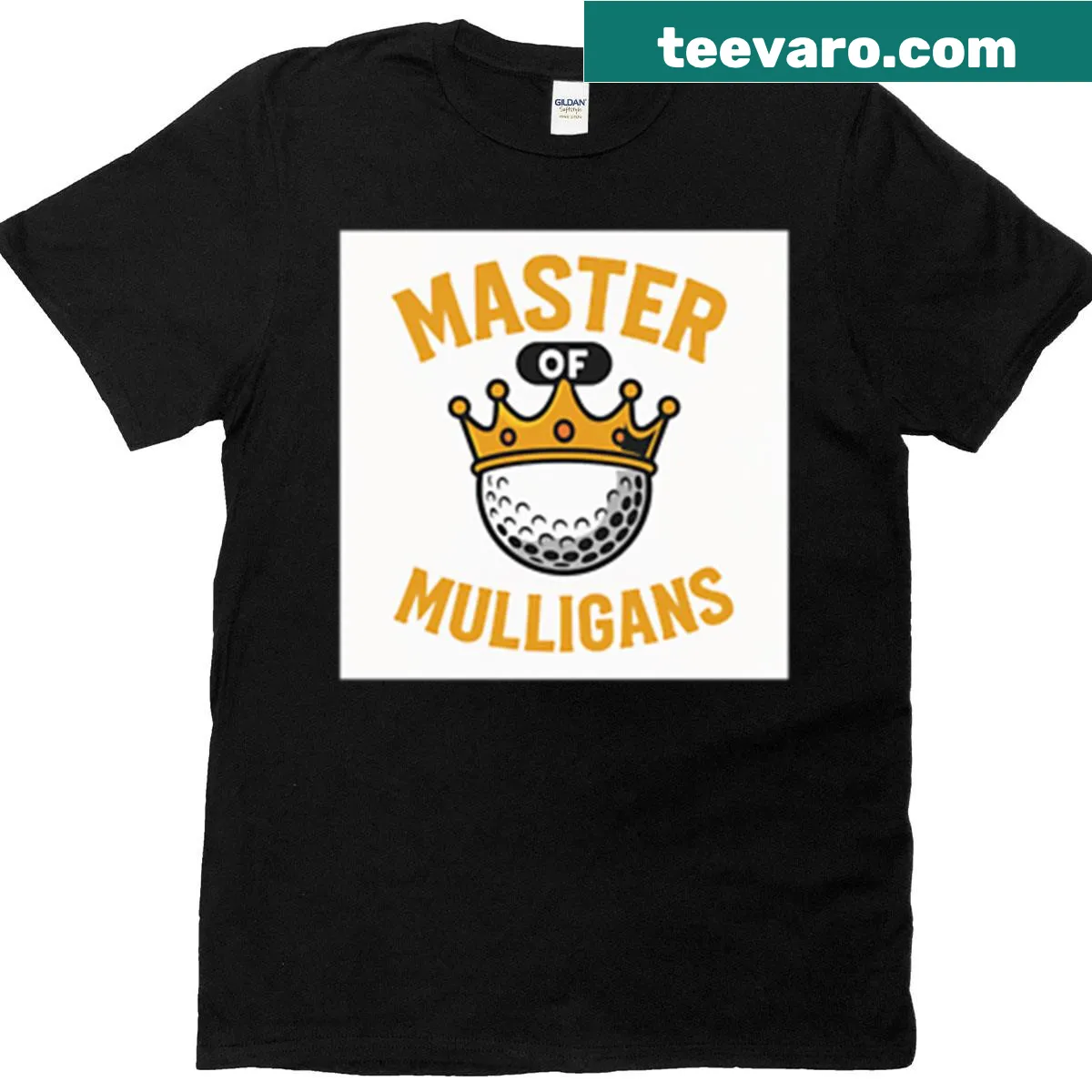Funny Master Of Mulligans graphic T-shirt for golf enthusiasts — on a men's t-shirt