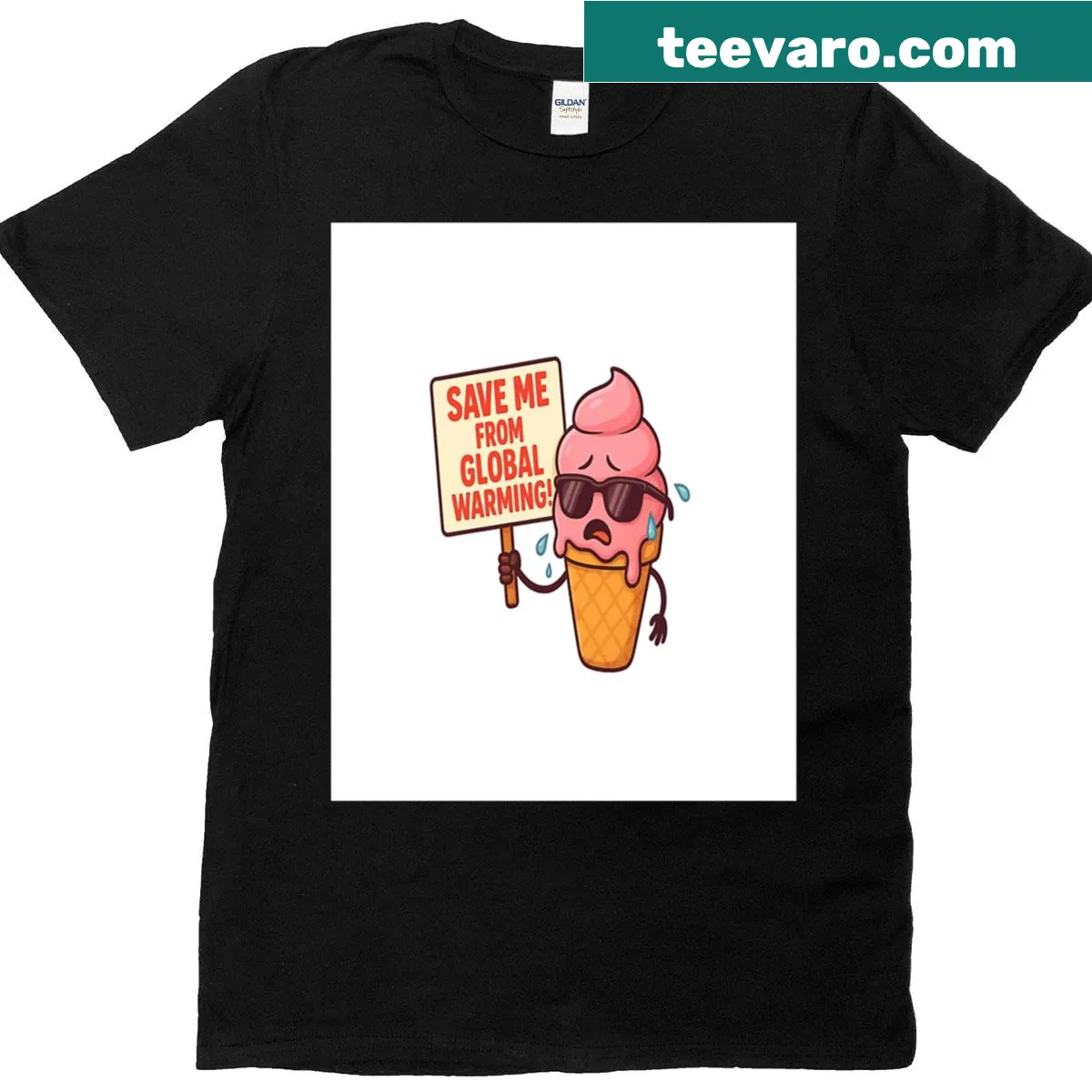 Melting ice cream graphic shirt highlighting global warming issues — on a men's t-shirt