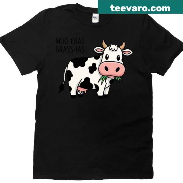 Oversized T-shirt with cow pun 'Moochas Grassias'