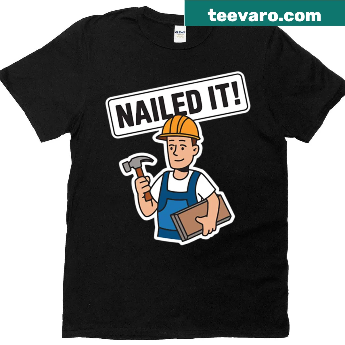 Funny construction worker t-shirt with 'Nailed It' phrase — on a men's t-shirt