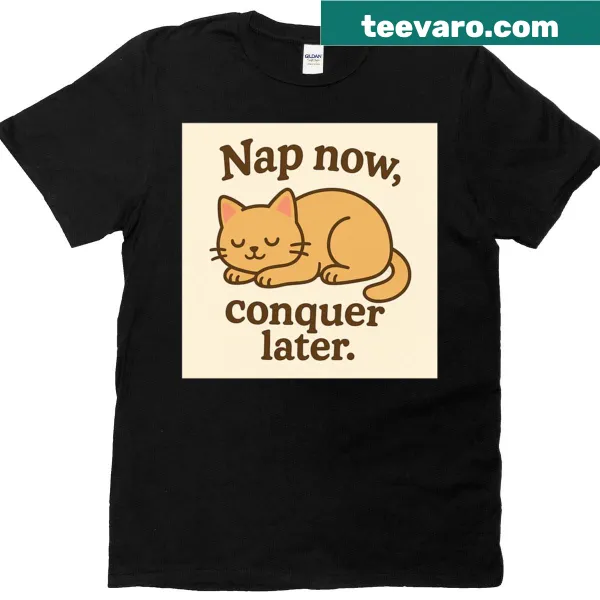 Cute T-shirt with a sleeping cat illustration and motivational phrase