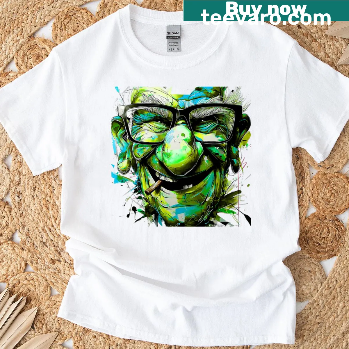 Cartoon graffiti portrait of an old man on a t-shirt — on a men's t-shirt